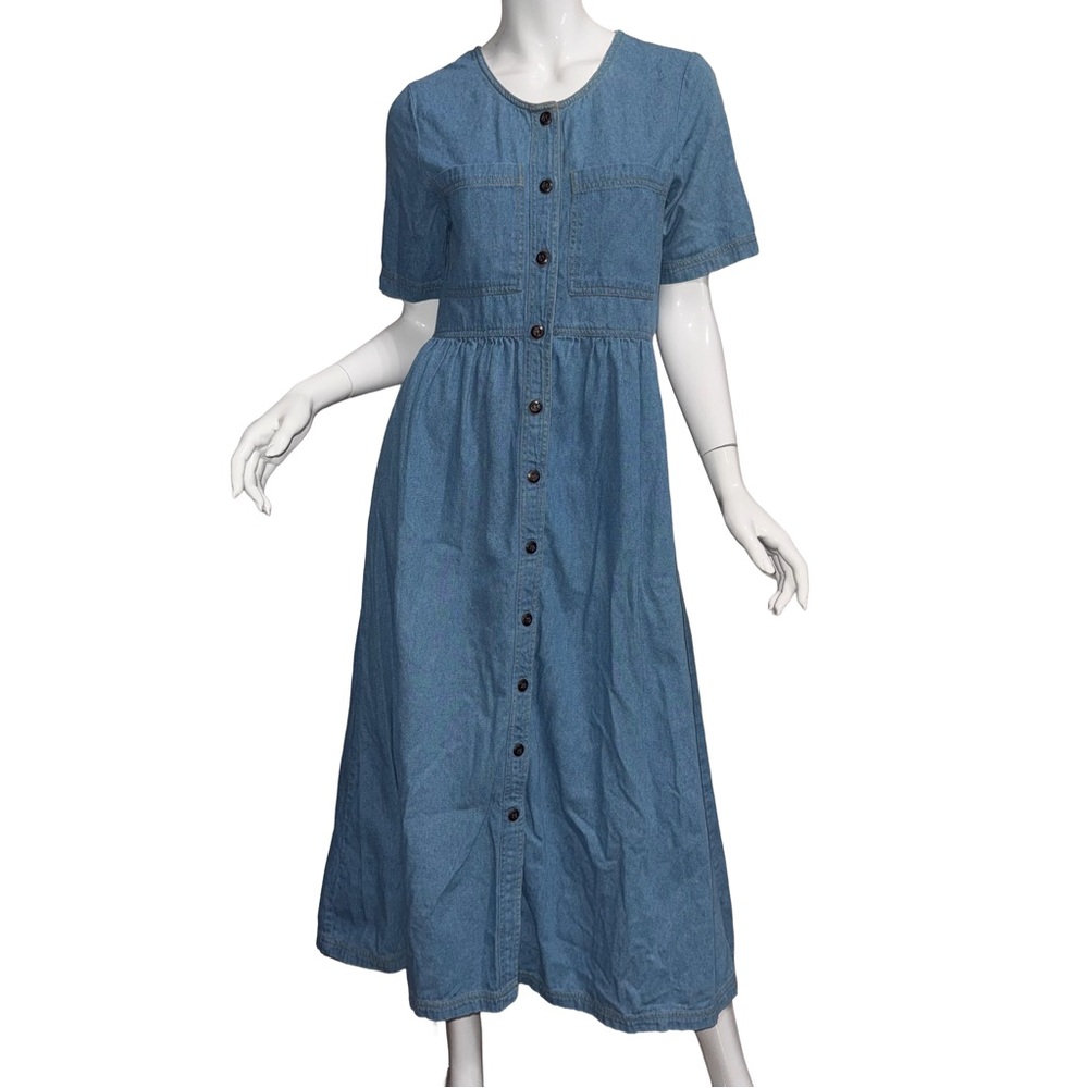 💙💖 Vintage 90s Jasmine Rose Denim Button Down Midi Dress Cottage Minimalist